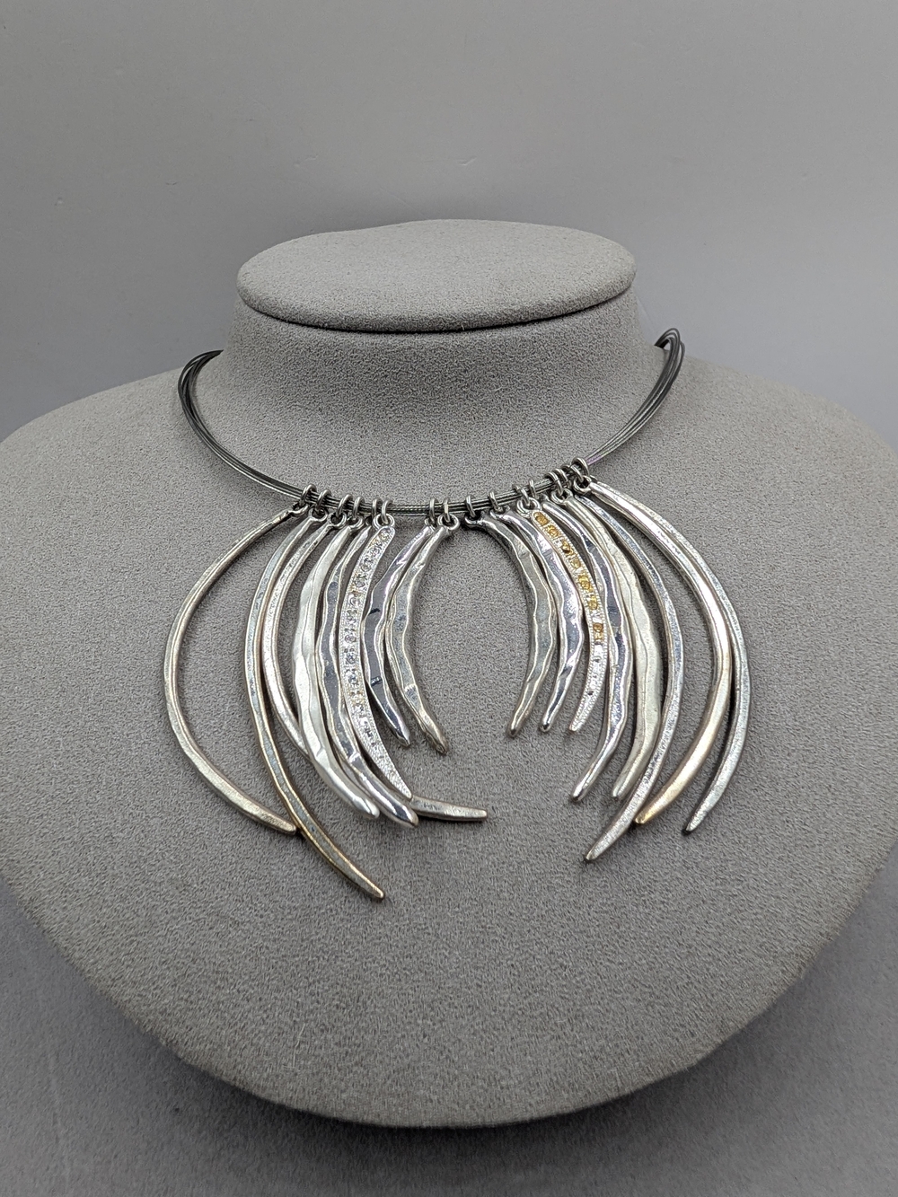 Chico’s Sculptural Cascading Bib Necklace Mixed Metal Crystal | 0838